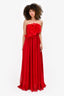 Marchesa Notte Red Pleated Flower Strapless Gown Size L