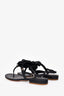 Pre-Loved Chanel™ Black Leather Camellia T-Strap Sandals Size 35.5