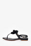 Pre-Loved Chanel™ Black Leather Camellia T-Strap Sandals Size 35.5