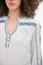 Veronica Beard White/Blue Embroidered Blouse Size 2