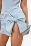 Area Light Blue Satin Mini Dress with Crystal Bow Detail Size S