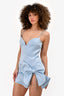 Area Light Blue Satin Mini Dress with Crystal Bow Detail Size S