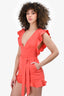 Lovers + Friends Coral Red Ruffle Trim Romper Size XS