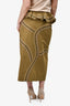 Ulla Johnson Khaki Floral Embroidered Peplum Midi Skirt Size 8