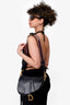 Christian Dior 2019 Black Leather Saddle Shoulder Bag with Burgundy Canvas Strap