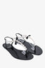 Rene Caovilla Black Faux Pearl T-Strap Sandals Size 37.5