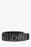 Moschino Black Leather Chrome Hardware Logo Belt Size 50 (As Is)