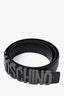 Moschino Black Leather Chrome Hardware Logo Belt Size 50 (As Is)
