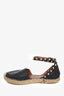 Valentino Brown Grained Leather Ankle Wrap Flat Espadrilles Size 38