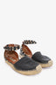 Valentino Brown Grained Leather Ankle Wrap Flat Espadrilles Size 38