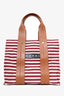 Marni Red/White Striped Canvas with Tan Leather Strap Tote