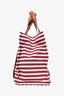 Marni Red/White Striped Canvas with Tan Leather Strap Tote