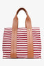 Marni Red/White Striped Canvas with Tan Leather Strap Tote