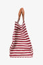 Marni Red/White Striped Canvas with Tan Leather Strap Tote