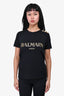 Balmain Black/Gold Button Detail Logo T-Shirt Size 34