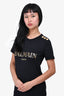 Balmain Black/Gold Button Detail Logo T-Shirt Size 34