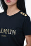 Balmain Black/Gold Button Detail Logo T-Shirt Size 34