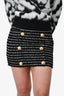 Balmain Black/White Metallic Tweed Gold Button Detail Mini Skirt Size 36
