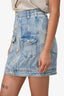 Balmain Blue 'Acid Wash' Denim Mini Skirt with Gold Buttons Size 38