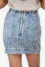 Balmain Blue 'Acid Wash' Denim Mini Skirt with Gold Buttons Size 38