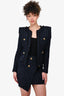 Balmain Navy Tweed Gold Button Detail Jacket Size 34