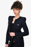 Balmain Navy Tweed Gold Button Detail Jacket Size 34