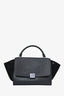 Celine 2015 Black Grained Leather/Suede Small Trapeze Top Handle with Strap