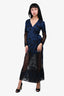 Agent Provocateur Blue/Black Satin/Lace Embroidered Wrap Dress Size S/M