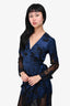 Agent Provocateur Blue/Black Satin/Lace Embroidered Wrap Dress Size S/M