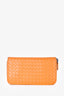 Bottega Veneta Orange Leather Intrecciato Zip Around Long Wallet