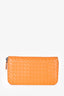 Bottega Veneta Orange Leather Intrecciato Zip Around Long Wallet