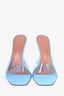 Amina Muaddi Blue Leather/PVC 'Lupita' Heeled Sandals Size 36.5