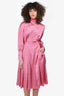 Fendi Pink/Beige Silk Patterned Pleated Midi Dress Size 36