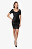 Herve Leger Black Patterned Bodycon Midi Dress Size XS