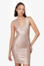 Herve Leger Pink Metallic Patterned Bodycon Midi Dress Size XS