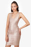 Herve Leger Pink Metallic Patterned Bodycon Midi Dress Size XS