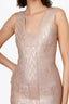 Herve Leger Pink Metallic Patterned Bodycon Midi Dress Size XS