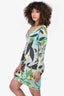 Emilio Pucci Blue/Yellow/Green Printed V-Neck Dress Size 34