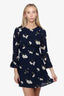 Reformation Navy Blue Floral 3/4 Sleeve Mini Dress Size 4P