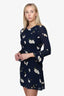 Reformation Navy Blue Floral 3/4 Sleeve Mini Dress Size 4P