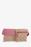 Gucci Brown GG Supreme Canvas/Pink Leather Double Pocket Waist Bag