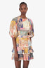 Zimmermann Multicolour Paisley Patchwork 'Anneke' Ruffle Hem Mini Dress With Belt Size 2