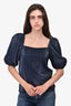 Jonathan Simkhai Navy Pleated Puff Sleeve Top Size S