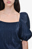 Jonathan Simkhai Navy Pleated Puff Sleeve Top Size S