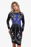 Roberto Cavalli Blue/Black Printed Long-Sleeve Dress Size 38