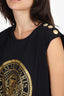 Balmain Black Cotton Logo Print Sleeveless Top Size 40