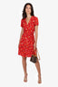 Realisation Par Red Floral Short Sleeve Midi Wrap Dress Size M