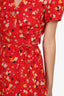 Realisation Par Red Floral Short Sleeve Midi Wrap Dress Size M