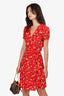 Realisation Par Red Floral Short Sleeve Midi Wrap Dress Size M