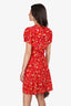 Realisation Par Red Floral Short Sleeve Midi Wrap Dress Size M